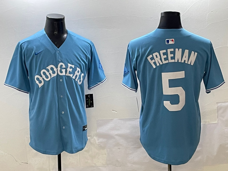 Men's Los Angeles Dodgers Freddie Freeman #5 Light Blue Limited Jersey